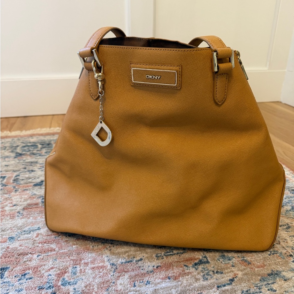 DKNY Camel Brown Leather Shoulder Bag with Charm